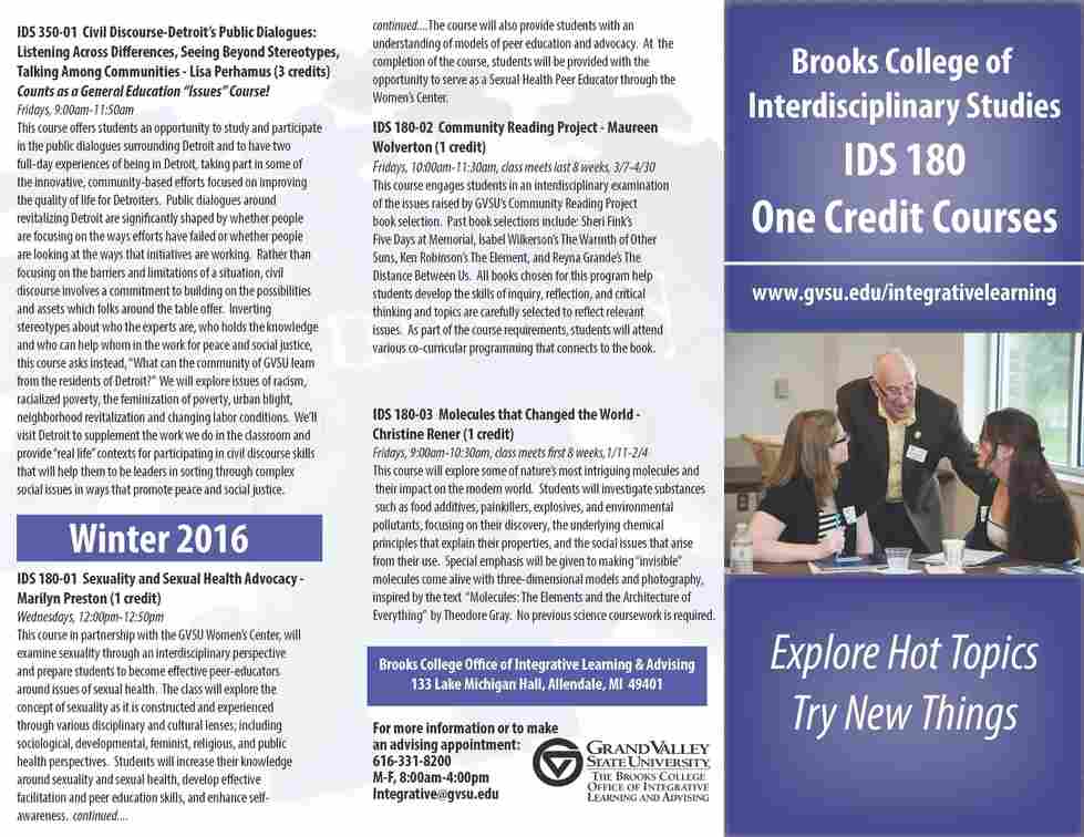 IDS 180 One Credit Courses Integrative Learning Grand Valley State